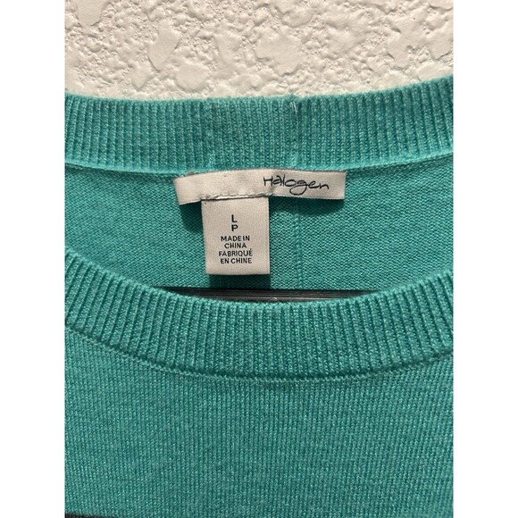 Halogen Sweater Womens L Green Gray Stripe Layered Pullover Crew Neck Cashmere - Picture 6 of 7